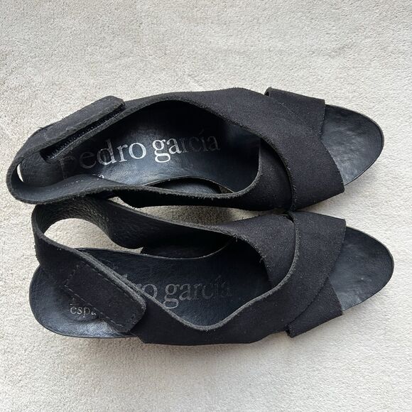 Pedro Garcia Maggie Black Suede Cork Heel Sandal Women EU 35.5 US 5.5 Slingback - Picture 6 of 16